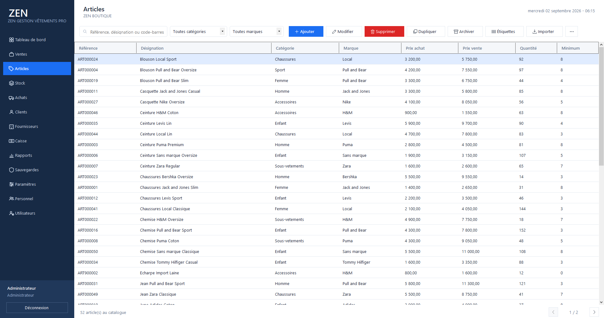 Captures d'écran — ZEN GESTION VETEMENTS PRO